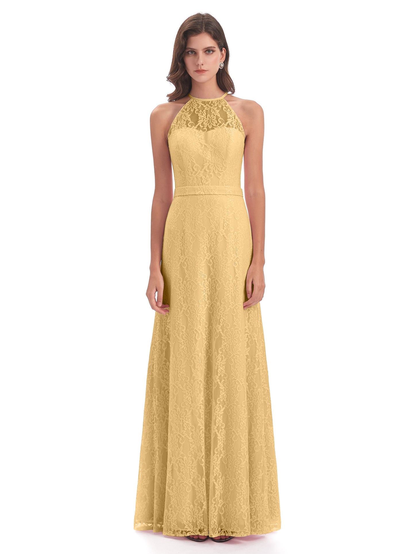 Anabelle Sheath Halter Lace Bridesmaid Dresses