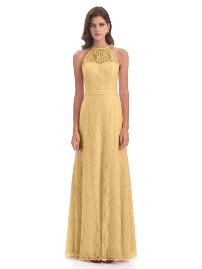 Anabelle Sheath Halter Lace Bridesmaid Dresses