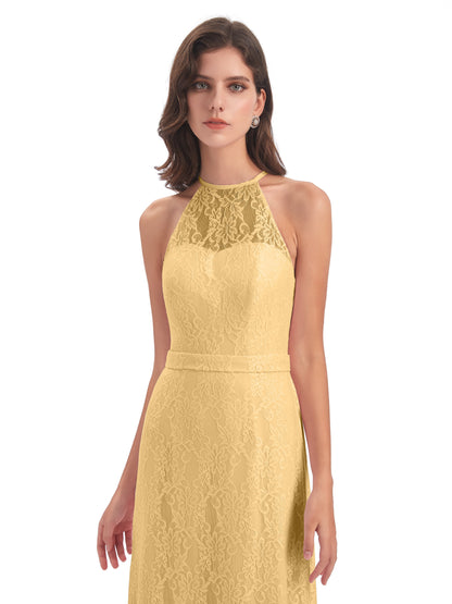 Anabelle Sheath Halter Lace Bridesmaid Dresses