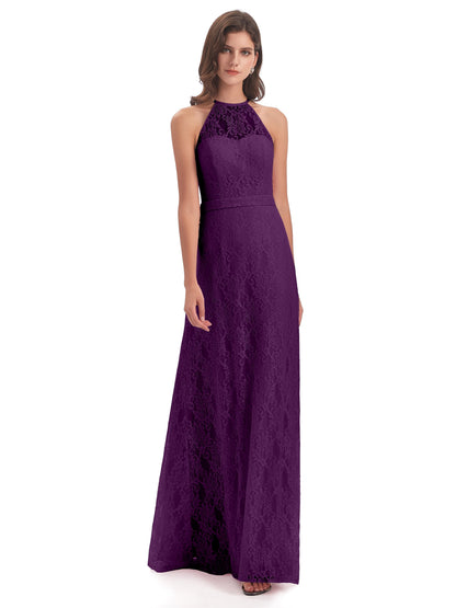 Anabelle Sheath Halter Lace Bridesmaid Dresses