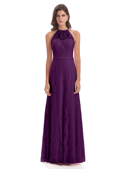 Anabelle Sheath Halter Lace Bridesmaid Dresses