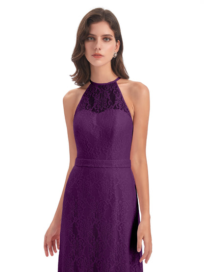 Anabelle Sheath Halter Lace Bridesmaid Dresses
