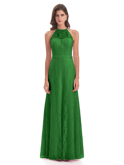 Anabelle Sheath Halter Lace Bridesmaid Dresses