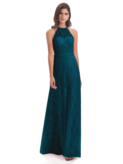 Anabelle Sheath Halter Lace Bridesmaid Dresses