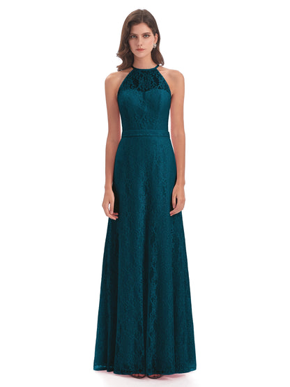 Anabelle Sheath Halter Lace Bridesmaid Dresses