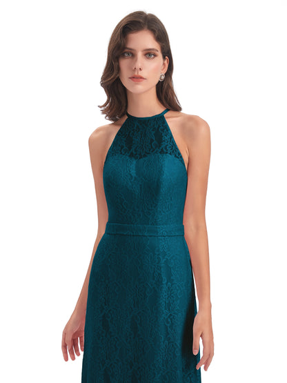 Anabelle Sheath Halter Lace Bridesmaid Dresses