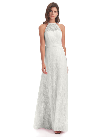 Anabelle Sheath Halter Lace Bridesmaid Dresses