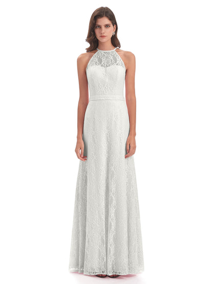 Anabelle Sheath Halter Lace Bridesmaid Dresses