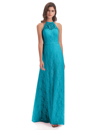 Anabelle Sheath Halter Lace Bridesmaid Dresses
