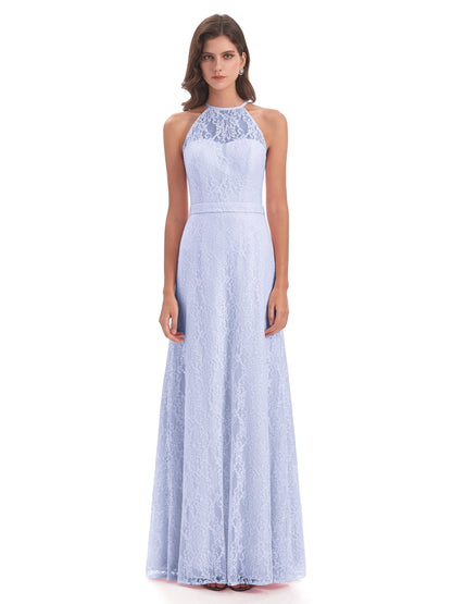 Anabelle Sheath Halter Lace Bridesmaid Dresses