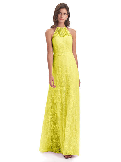 Anabelle Sheath Halter Lace Bridesmaid Dresses