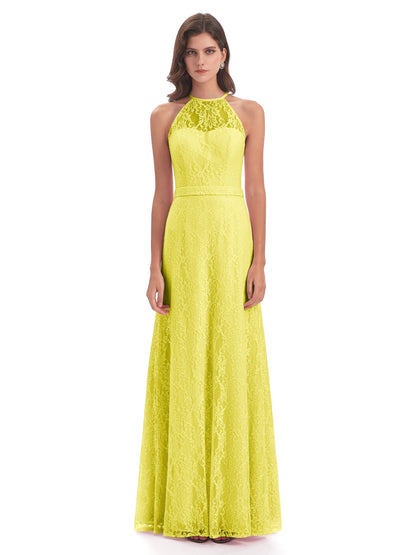 Anabelle Sheath Halter Lace Bridesmaid Dresses