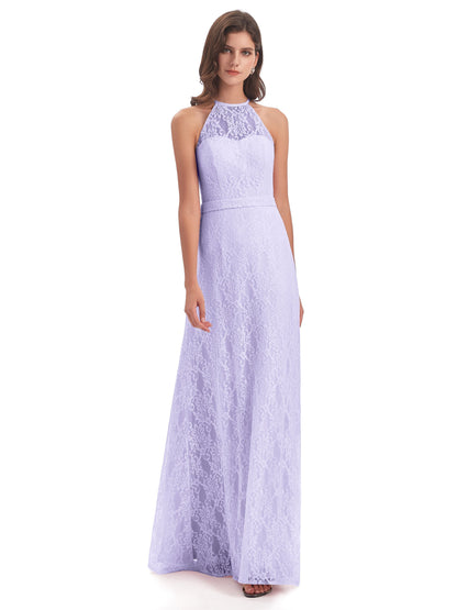 Anabelle Sheath Halter Lace Bridesmaid Dresses