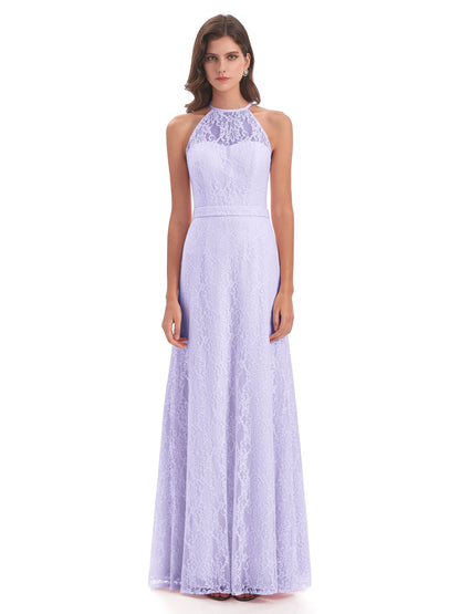 Anabelle Sheath Halter Lace Bridesmaid Dresses