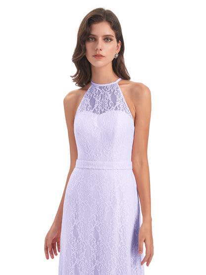 Anabelle Sheath Halter Lace Bridesmaid Dresses