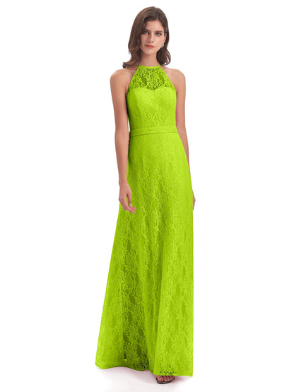 Anabelle Sheath Halter Lace Bridesmaid Dresses