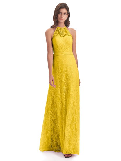 Anabelle Sheath Halter Lace Bridesmaid Dresses