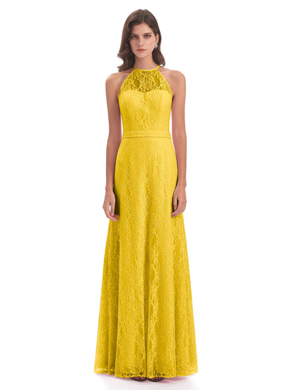 Anabelle Sheath Halter Lace Bridesmaid Dresses