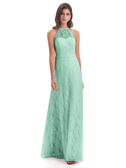 Anabelle Sheath Halter Lace Bridesmaid Dresses
