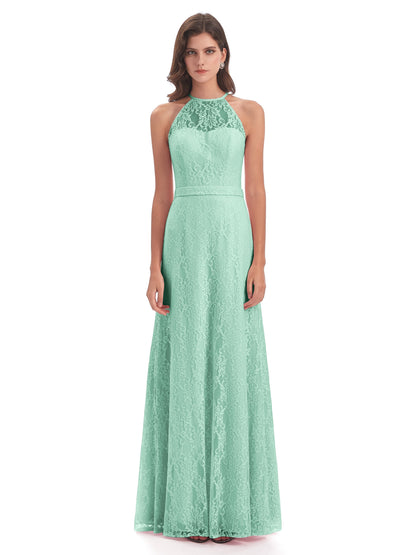 Anabelle Sheath Halter Lace Bridesmaid Dresses