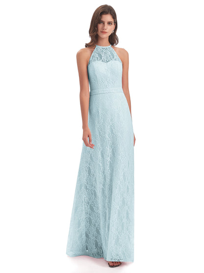 Anabelle Sheath Halter Lace Bridesmaid Dresses
