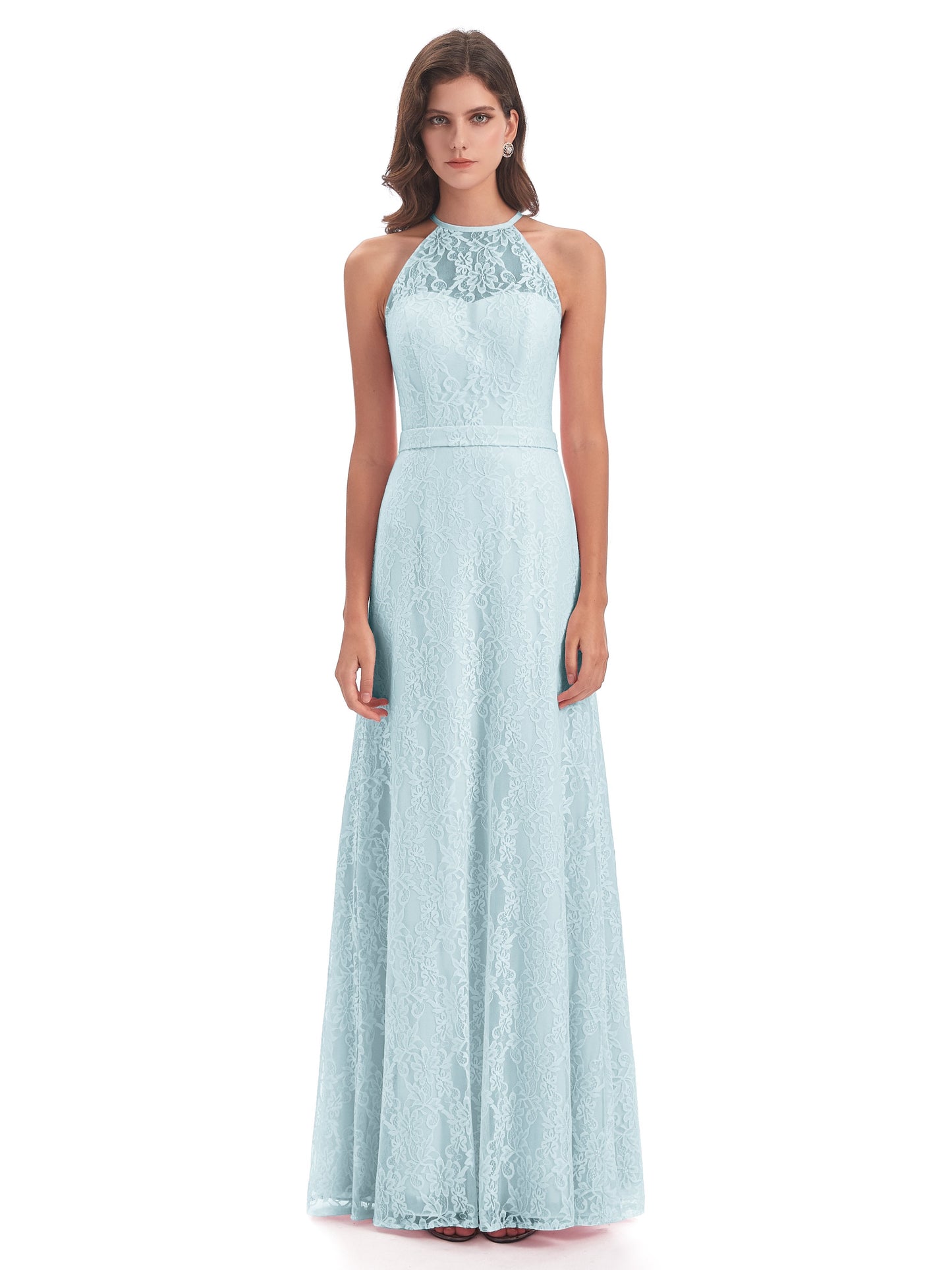 Anabelle Sheath Halter Lace Bridesmaid Dresses