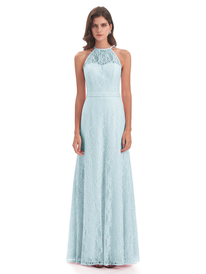 Anabelle Sheath Halter Lace Bridesmaid Dresses