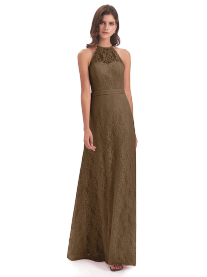 Anabelle Sheath Halter Lace Bridesmaid Dresses