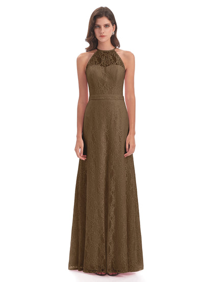 Anabelle Sheath Halter Lace Bridesmaid Dresses