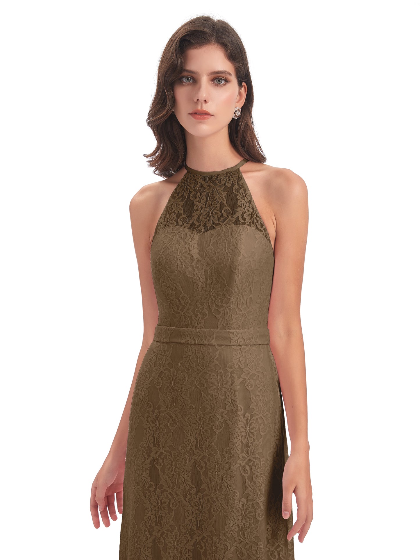 Anabelle Sheath Halter Lace Bridesmaid Dresses