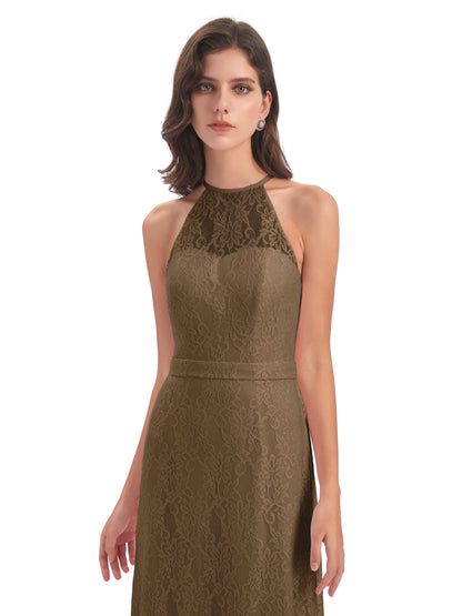 Anabelle Sheath Halter Lace Bridesmaid Dresses