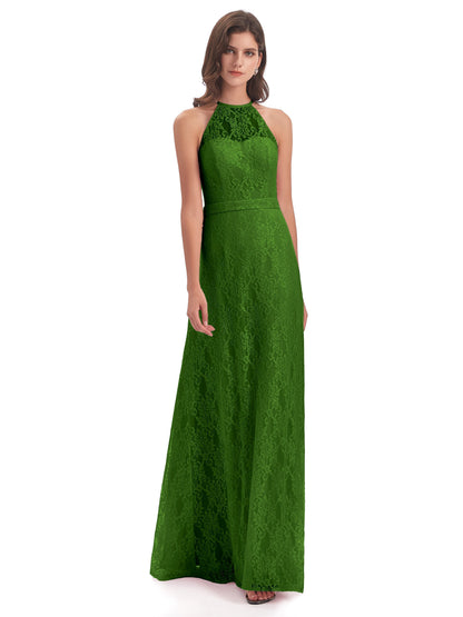Anabelle Sheath Halter Lace Bridesmaid Dresses