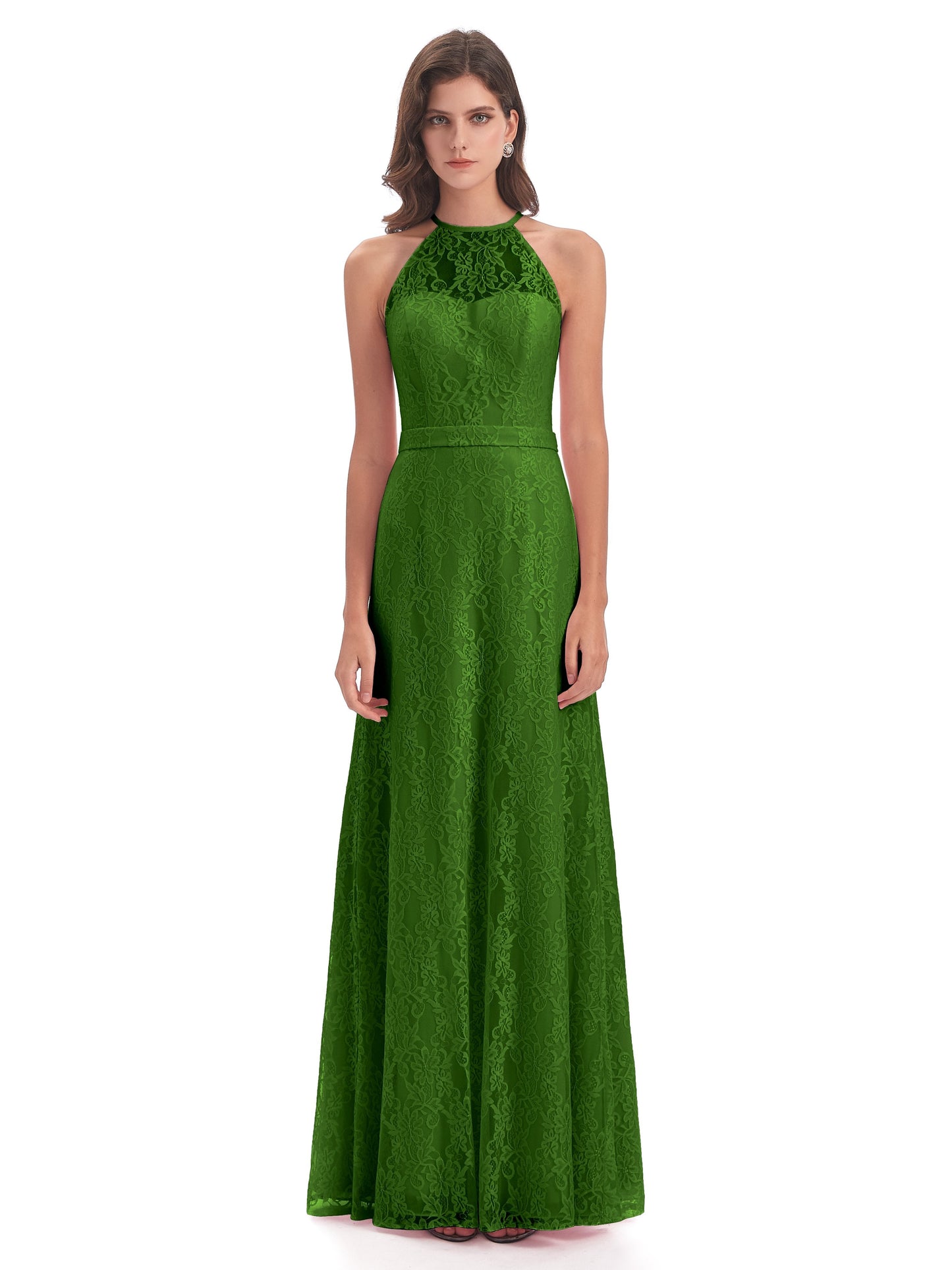 Anabelle Sheath Halter Lace Bridesmaid Dresses