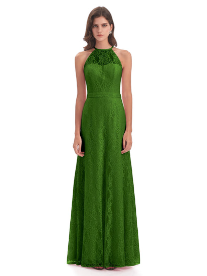Anabelle Sheath Halter Lace Bridesmaid Dresses