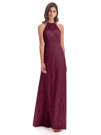 Anabelle Sheath Halter Lace Bridesmaid Dresses