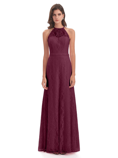 Anabelle Sheath Halter Lace Bridesmaid Dresses