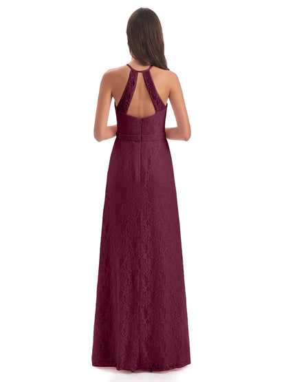 Anabelle Sheath Halter Lace Bridesmaid Dresses