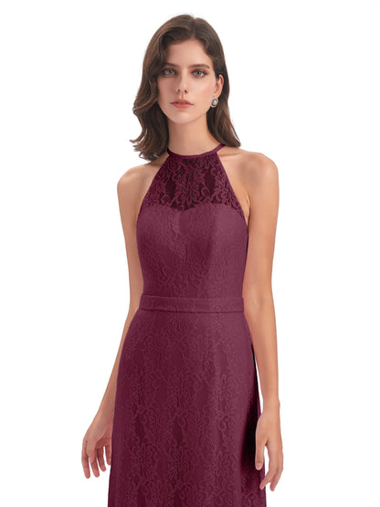 Anabelle Sheath Halter Lace Bridesmaid Dresses