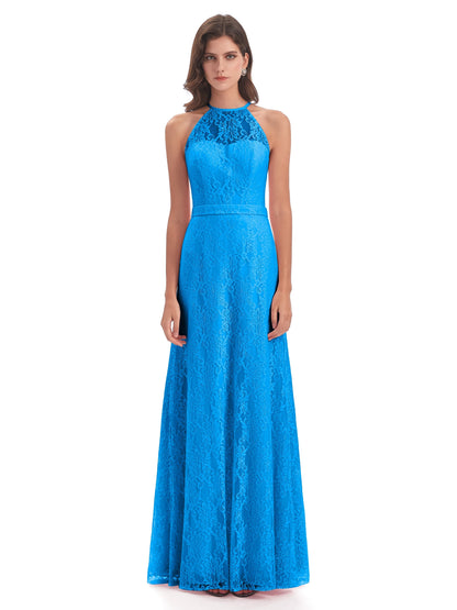 Anabelle Sheath Halter Lace Bridesmaid Dresses