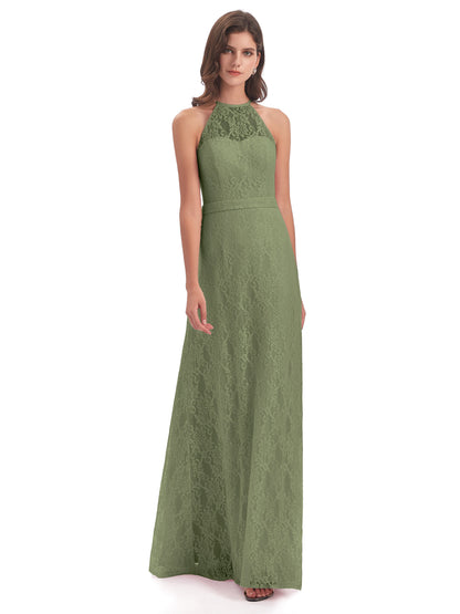 Anabelle Sheath Halter Lace Bridesmaid Dresses