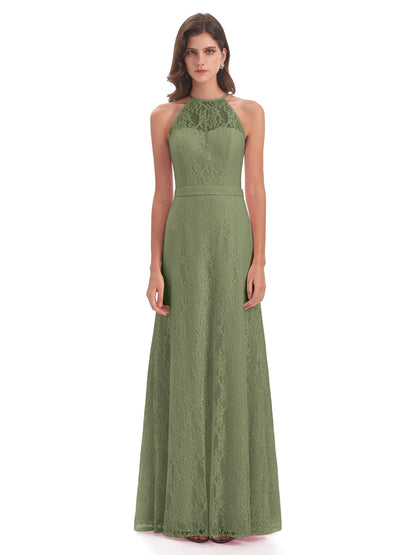 Anabelle Sheath Halter Lace Bridesmaid Dresses