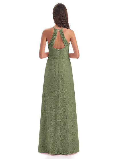 Anabelle Sheath Halter Lace Bridesmaid Dresses