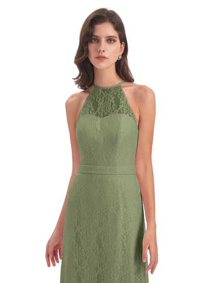 Anabelle Sheath Halter Lace Bridesmaid Dresses