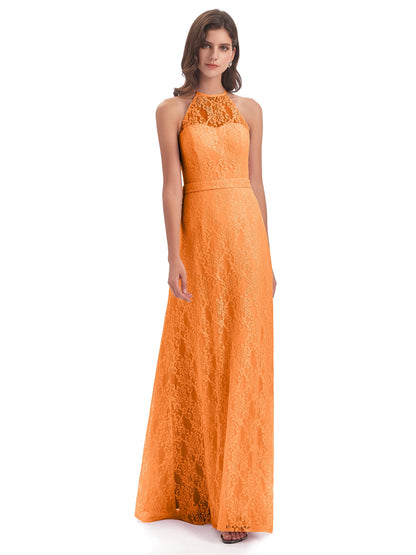 Anabelle Sheath Halter Lace Bridesmaid Dresses