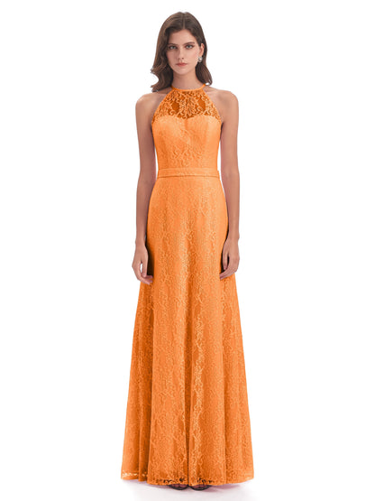 Anabelle Sheath Halter Lace Bridesmaid Dresses