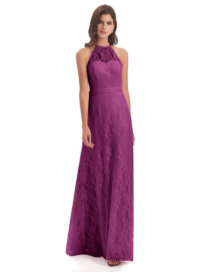 Anabelle Sheath Halter Lace Bridesmaid Dresses