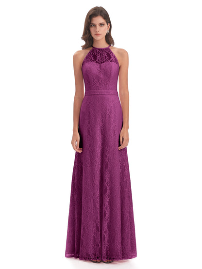 Anabelle Sheath Halter Lace Bridesmaid Dresses