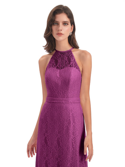 Anabelle Sheath Halter Lace Bridesmaid Dresses
