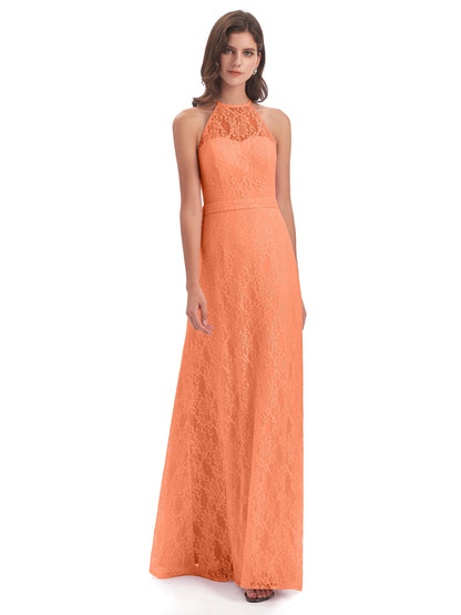 Anabelle Sheath Halter Lace Bridesmaid Dresses