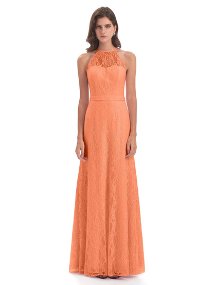 Anabelle Sheath Halter Lace Bridesmaid Dresses